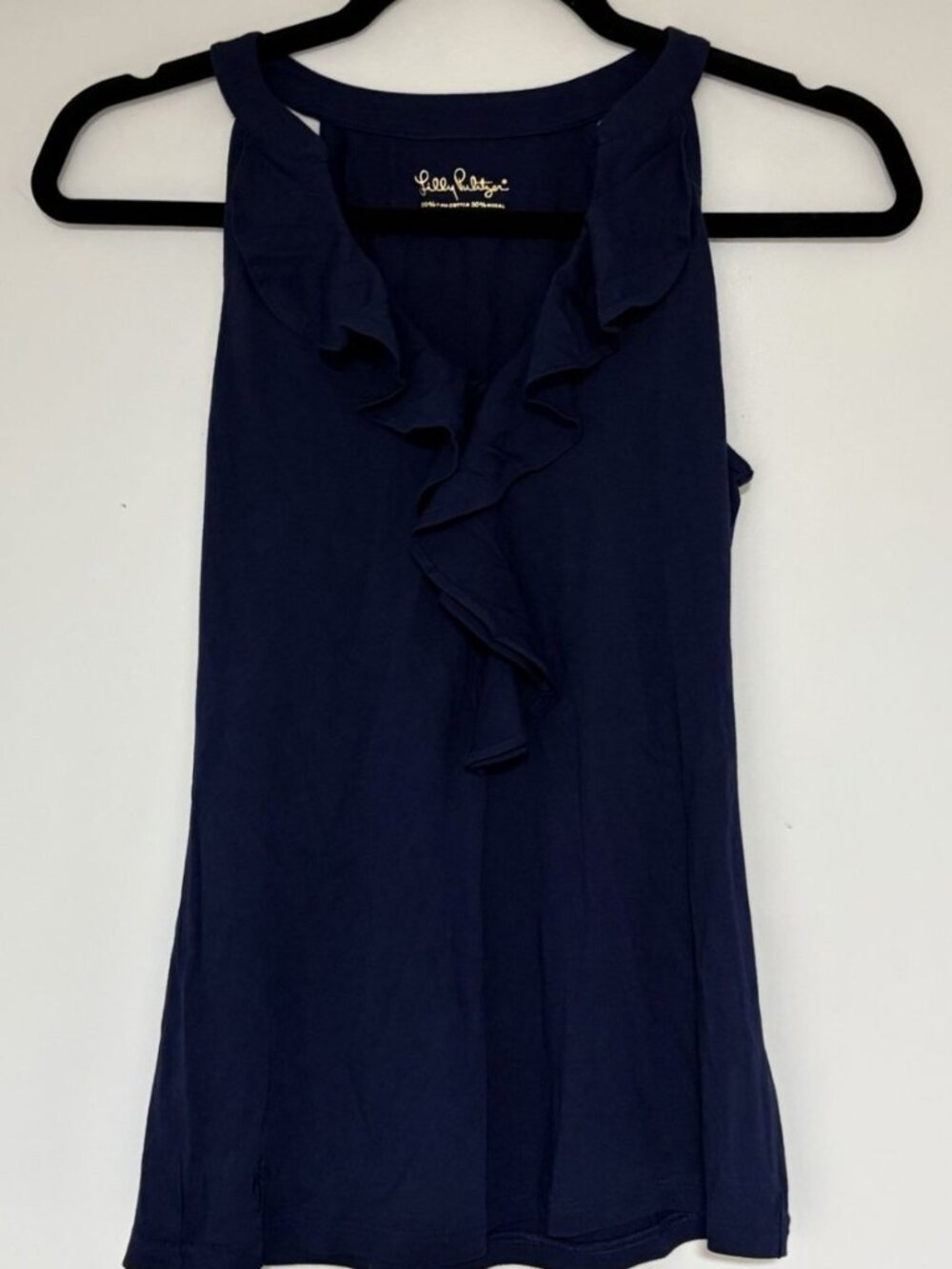 Lilly Pulitzer Women’s Blue Sleeveless Ruffle Neck Tank Top Size XXS NWOT